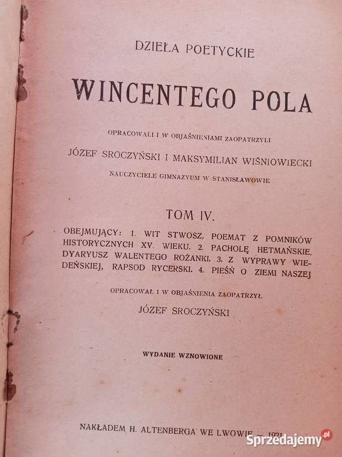 Dzieła Wincentego Pola książki przedwojennej