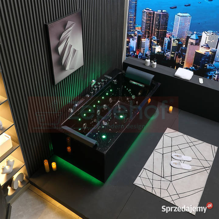 Czarna wanna z hydromasażem EBX185 prostokątna Grabówka