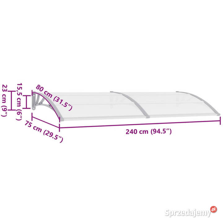 Daszek drzwi szaroprzezroczysty 240 x 75 PC Warszawa