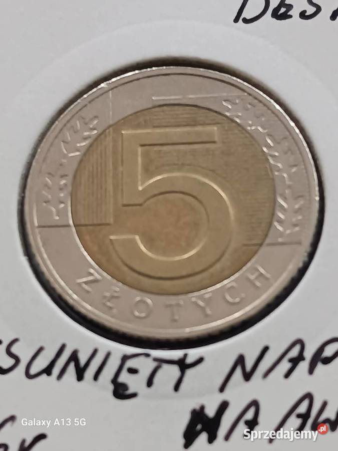 5 złotych 2016 r Destrukt menniczyrzadkość wielkopolskie Konin