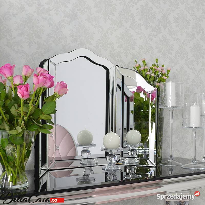 Srebrne lustro glamour stojące na toaletkę M0508 Lustra Warszawa