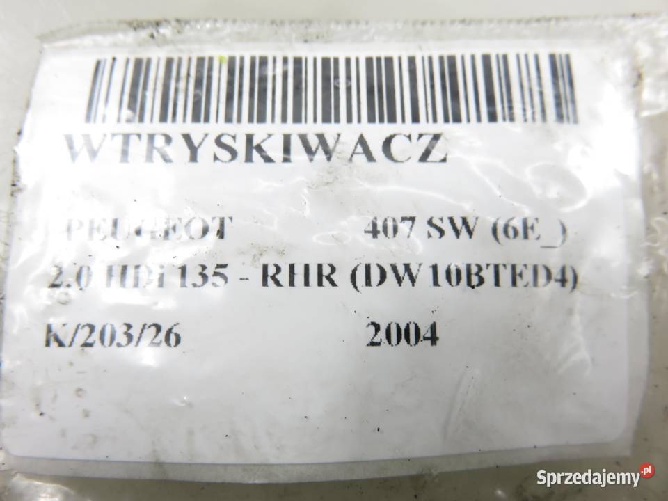 WTRYSKIWACZ PEUGEOT 407 20 HDi 9647247280 osobowe małopolskie