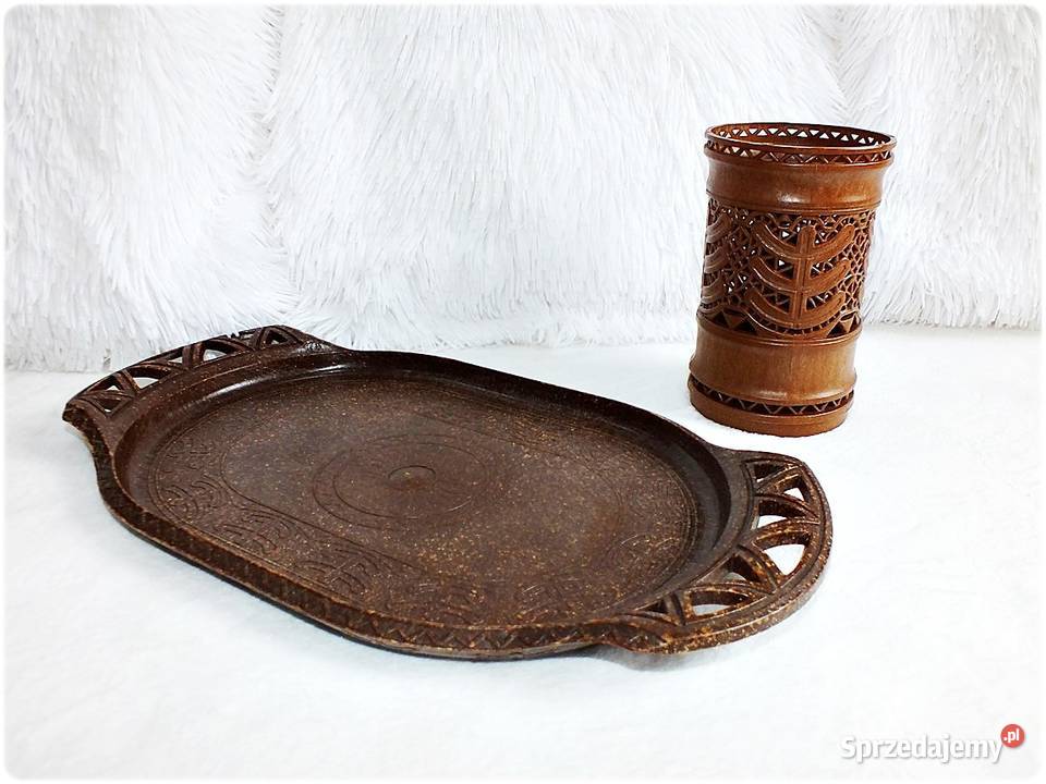 Serwetnik Taca Z Ch Uranium Komplet PRL Pojemnik Żary