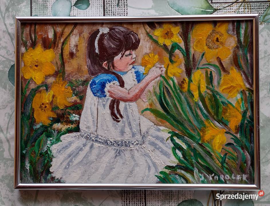 Obraz ręcznie malowany "Dziewczynka z żonkilami"