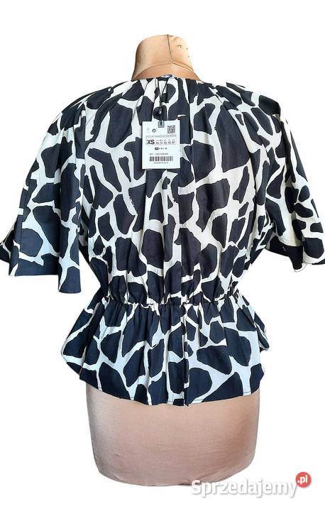 Bluzka z baskinką ZARA boho oversize wzór żyrafa