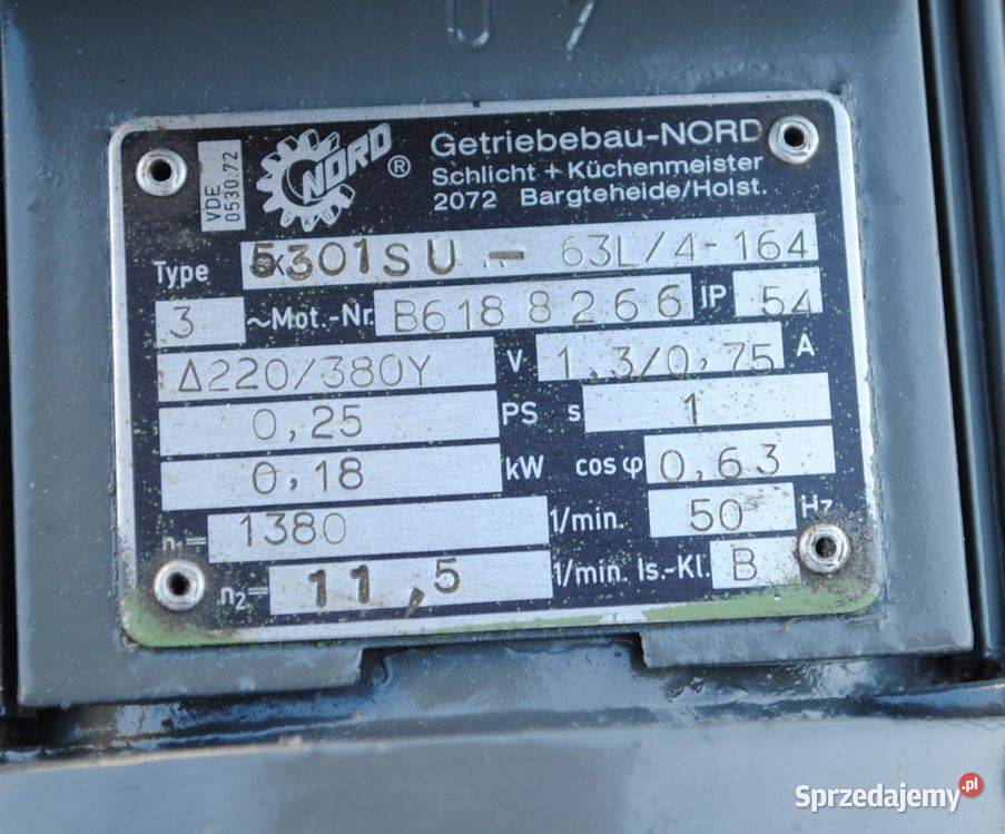 Motoreduktor kątowy 018kw 115obrmin NORD lubuskie Kargowa