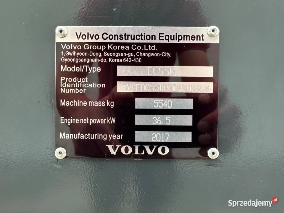 Koparka gąsienicowa Volvo EC55D 2017r sprzedam