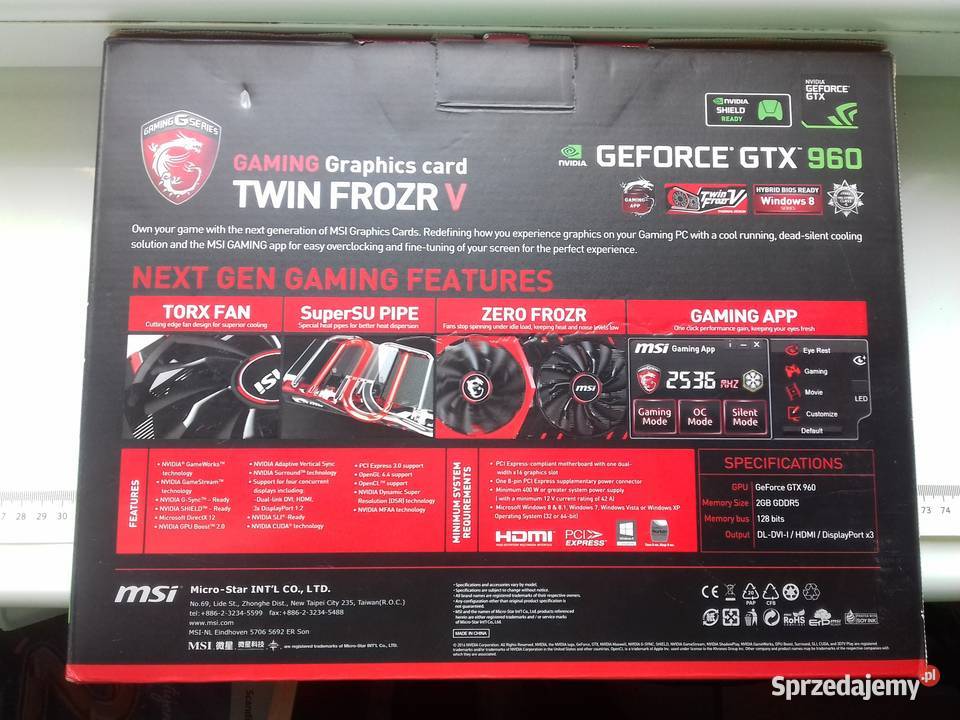 MSI GeForce GTX 960 Gaming 2GB GDDR5 DVI HDMI HDMI  Bydgoszcz