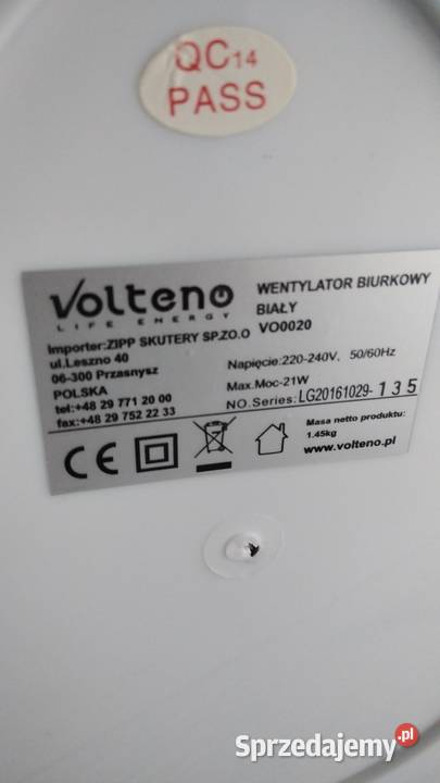 Wentylator biurkowy Volteno 21 W wielkopolskie Nowy Tomyśl