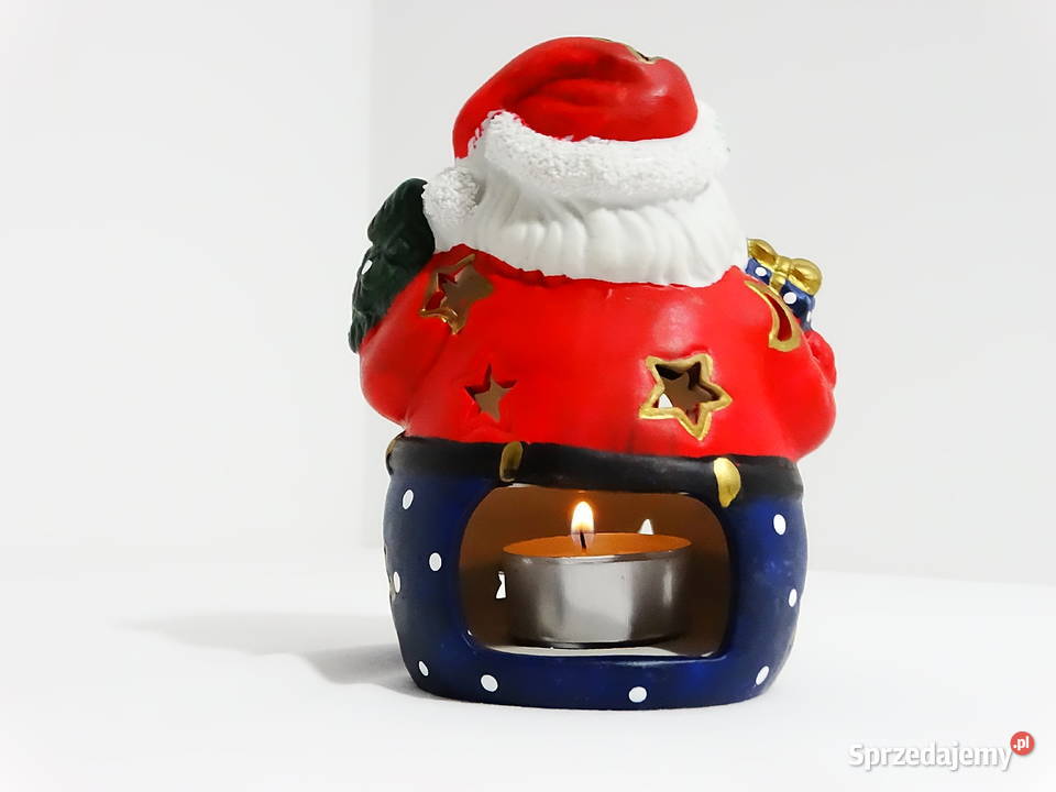 Ceramiczny Mikołajek świecący świecznik Boże Narodzenie lubelskie Biłgoraj