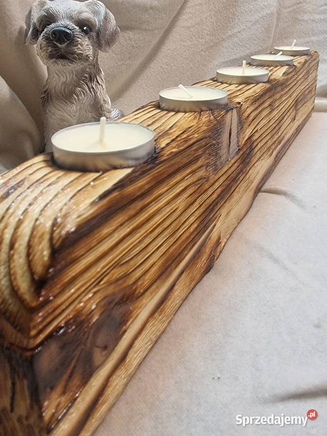 Świecznik świerkowy opalany Shou Sugi Ban Świeczniki Sępopol sprzedam