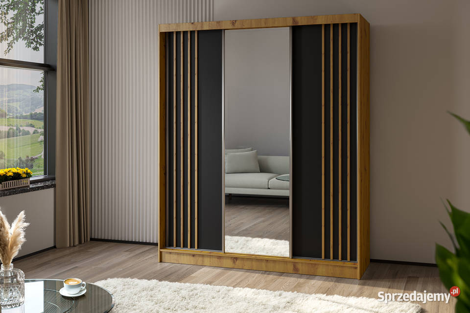 Szafa LENA 180 z lustrem i z lamelami kolory do 180cm Szafy i garderoby