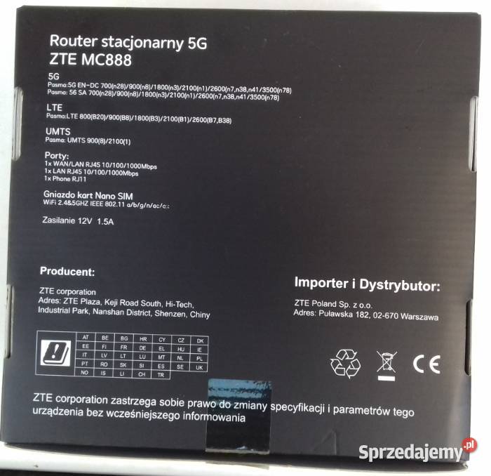 Mocny Router 5G ZTE MC888B WiFi 6 Gniazdo SIM Łódź