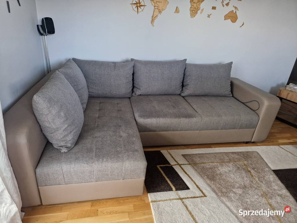 Narożnik rozkładany jasny BEZOWYSZARY wygodny w Narożniki Kraków