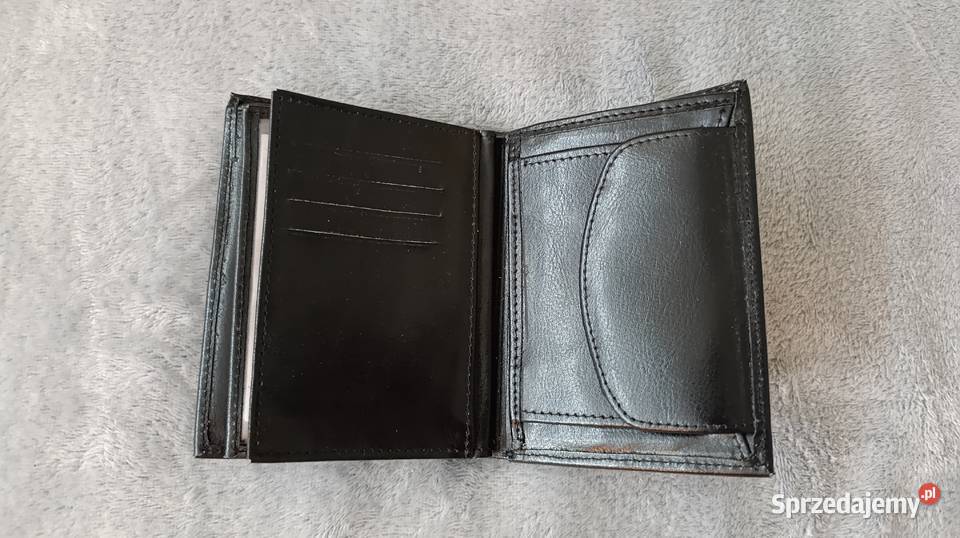 Nowy męski czarny skórzany portfel z wieloma