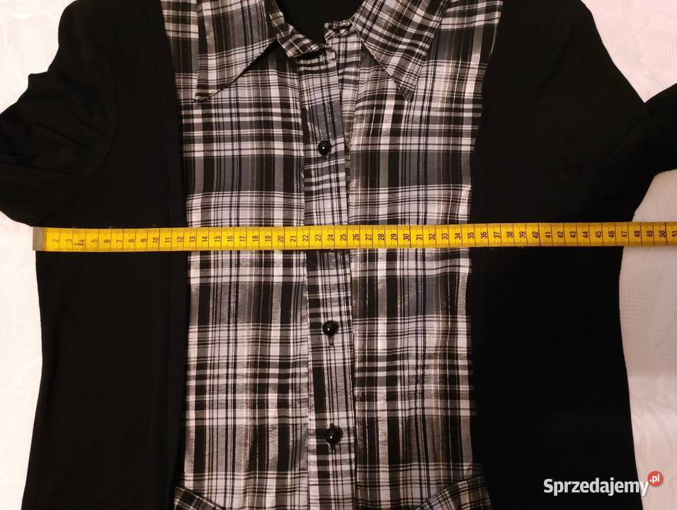 CZARNA bluzka z długimi rękawami i biało czarną Moda i Styl Oborniki