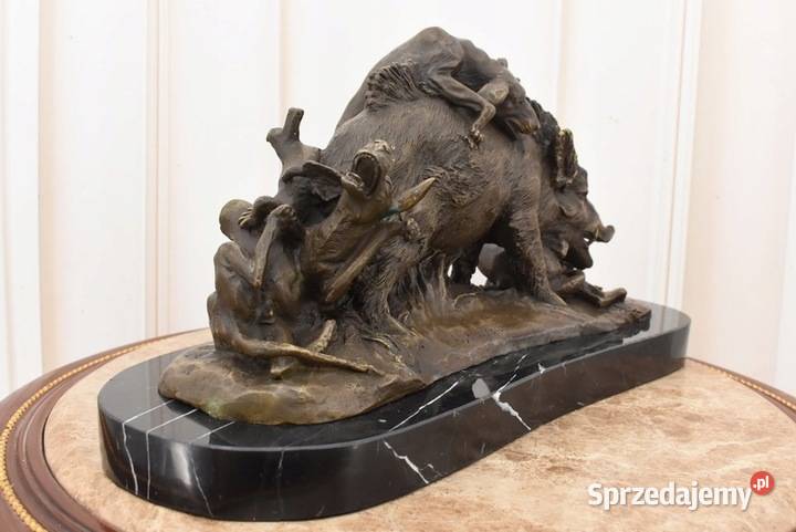 Atak Psów Na Dzika Myśliwska Figura Rzeźba z Kraków
