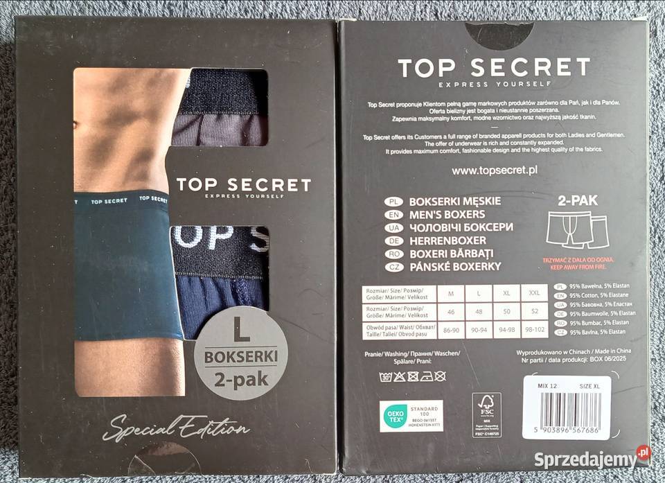 TOP SECRET bokserki męskie 2pak rozmiar XL 9498 Ełk sprzedam