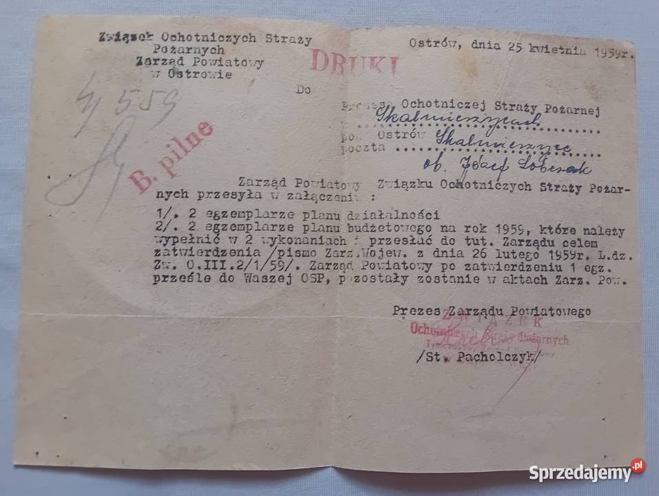 Zestaw 3 dokumentów OSP SkalnierzyceOstrów Wlkp Koźminek