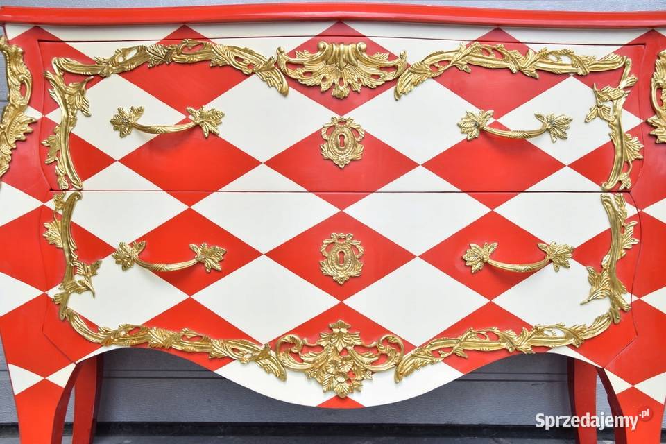 Królewska Czerwono Kremowa Komoda Vintage Szafa Meble