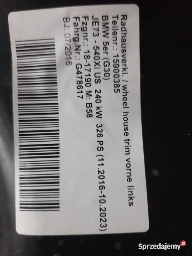 Nadkole przednie lewe BMW G30 Grodków