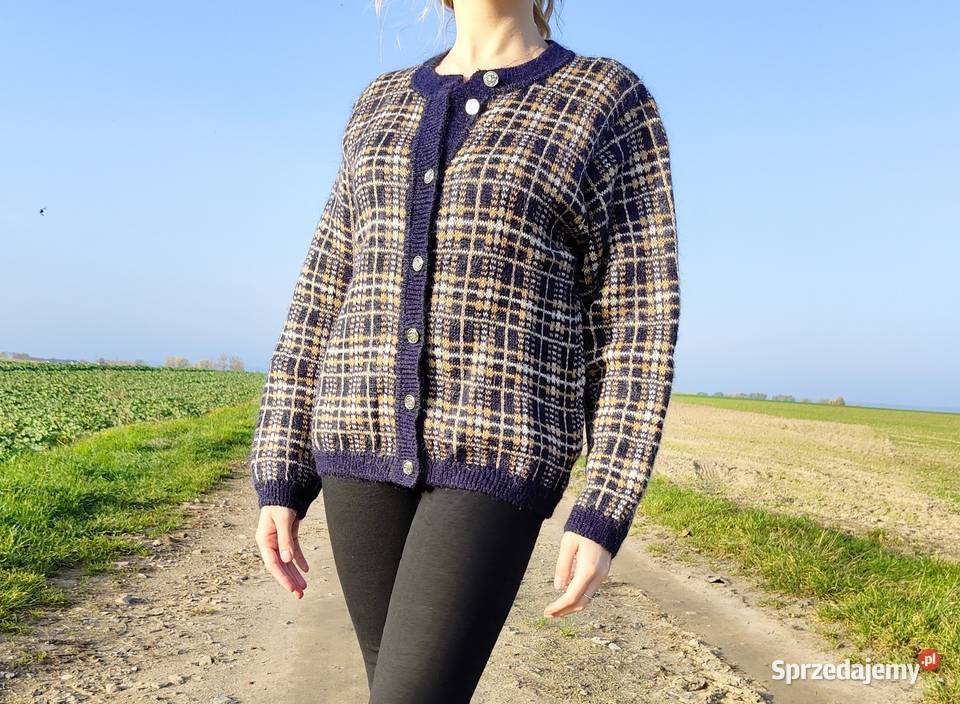 Sweter kardigan vintage M 38 Edinburgh moher niebieski Szczecin