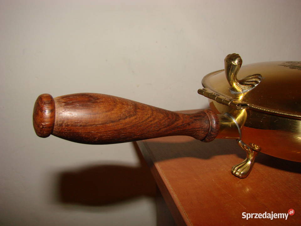 mosieżny herbowy rondelek z pokrywką Pruszcz Gdański