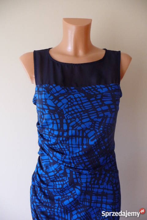 Sukienka czarno-niebieska wzorzysta firmy Next, r. 36 Petite Bestwina -  