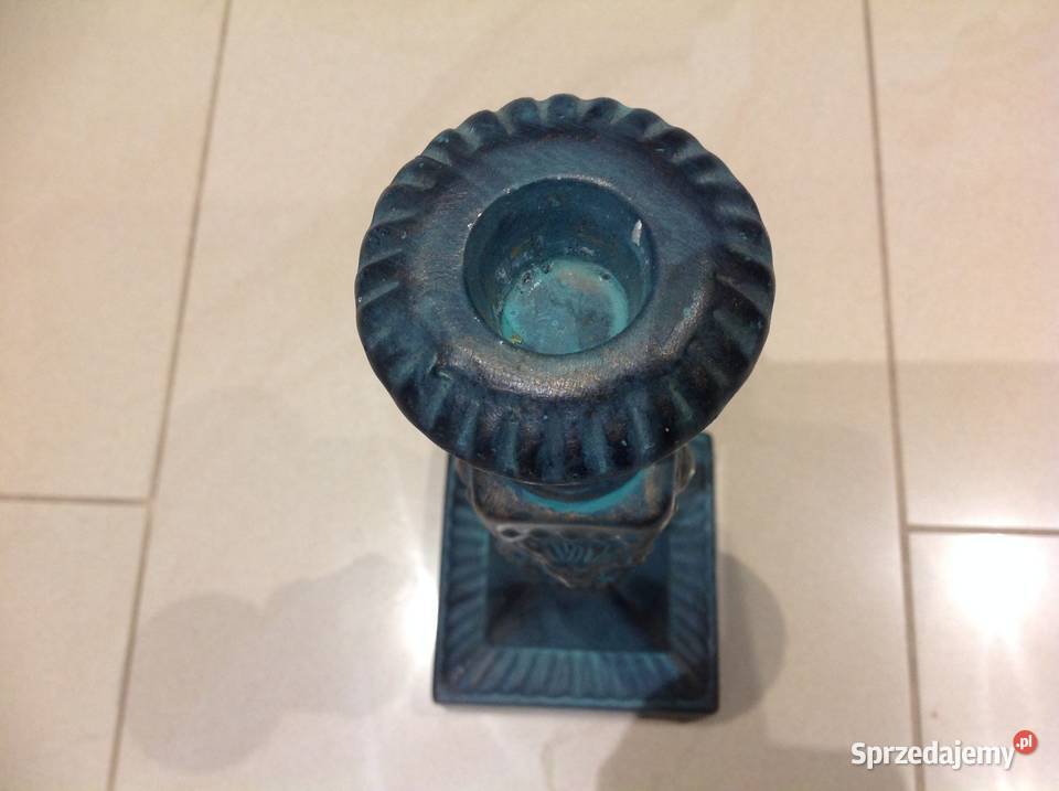 Świecznik Ceramiczny Turkusowy Duży Vintage lubuskie Nowa Sól