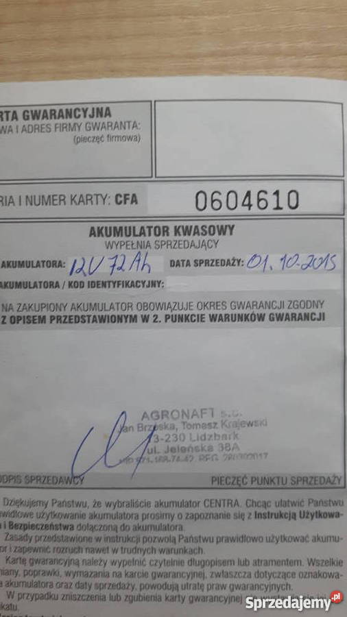 Akumulator Centra 12V72Ah 3LATA GWARANCJI warmińsko-mazurskie Lidzbark