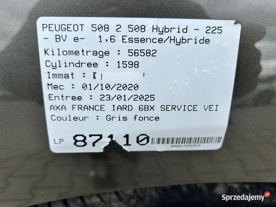 Peugeot 508 hybryda 225 koni automat delikatnie poduszka powietrzna Kawęczyn