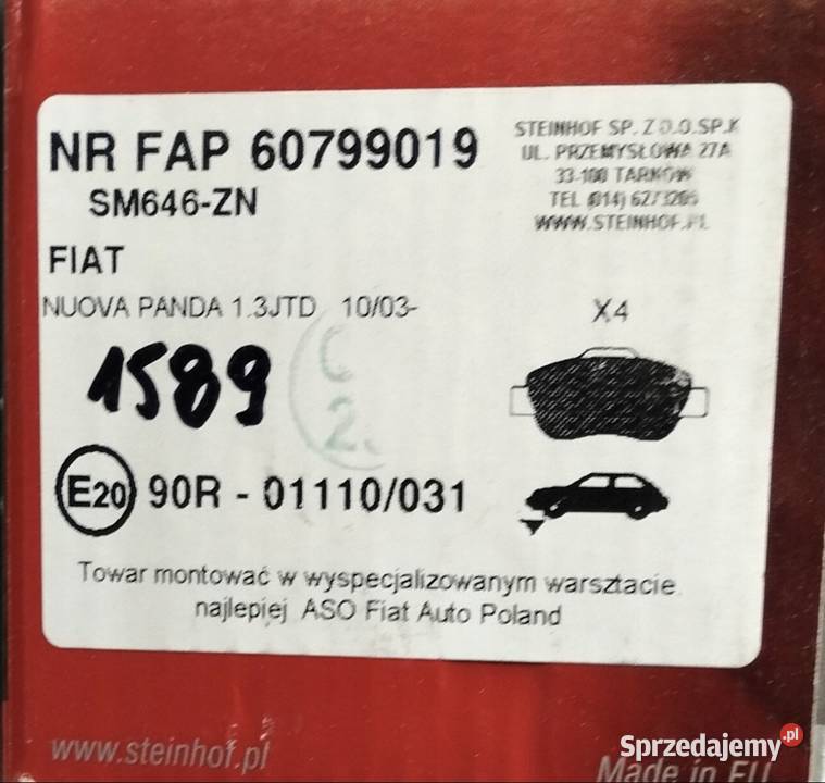 Klocki hamulcowe przód Fiat Panda 13JTD 60799019 Nakło Śląskie