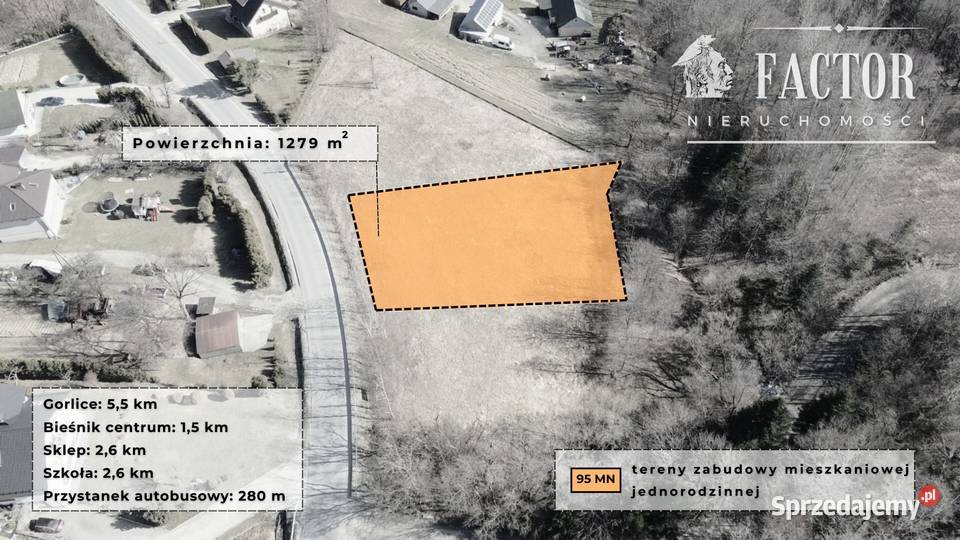 Działka budowlana 1279 ara Bieśnik gm Łużna