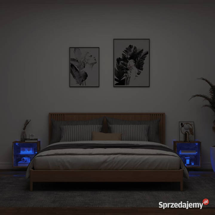 Szafki nocne z LED ścienne 2 przydymiony dąb Warszawa