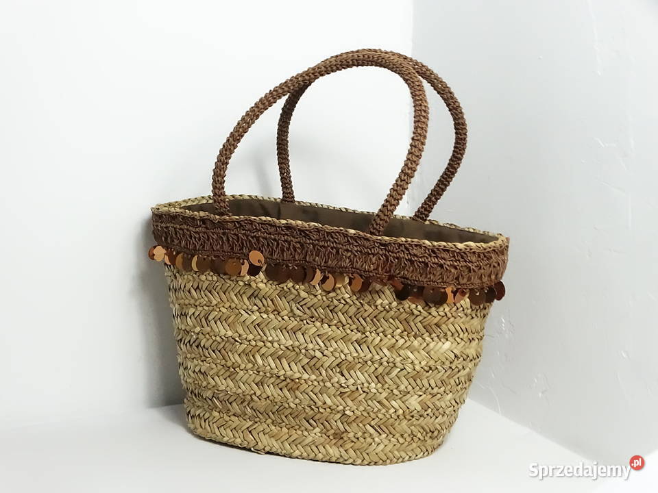 Przepiękna Pleciona Torba Koszyk z Cekinami Boho Do ręki  Biłgoraj