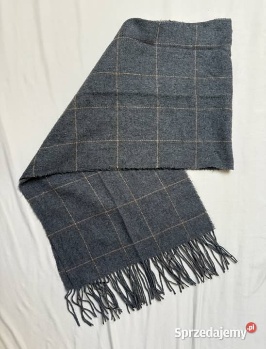 Szary ciepły szal męski w kratę Bibice