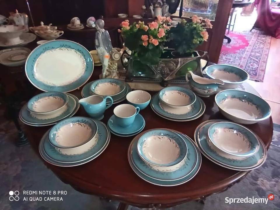 Serwis obiadowy 6 osób Błękitno złoty Elegancki Gdańsk