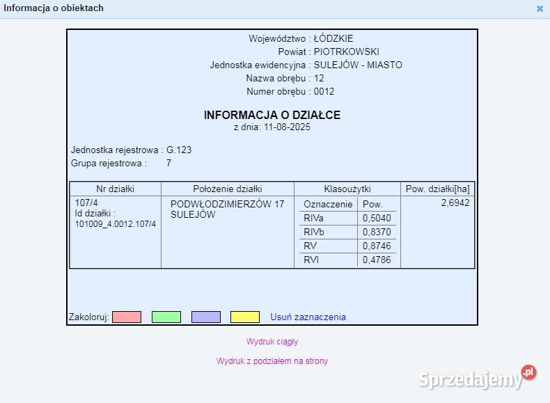 Sprzedam działkę rolną Sulejów S12 złoże wapieni