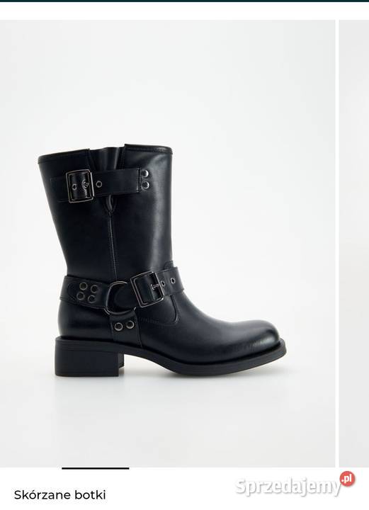Skórzane RESERVED Premium Buty Botki Biker SKÓRA Leszno