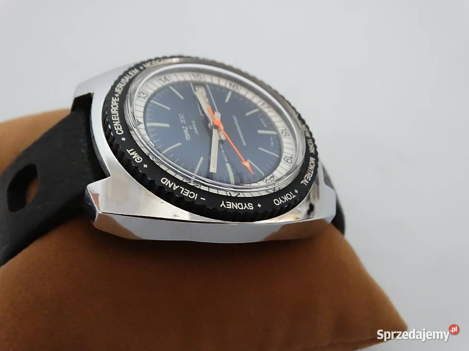 Vintage TOPAZ 200 Sicura Automat World Time Męskie