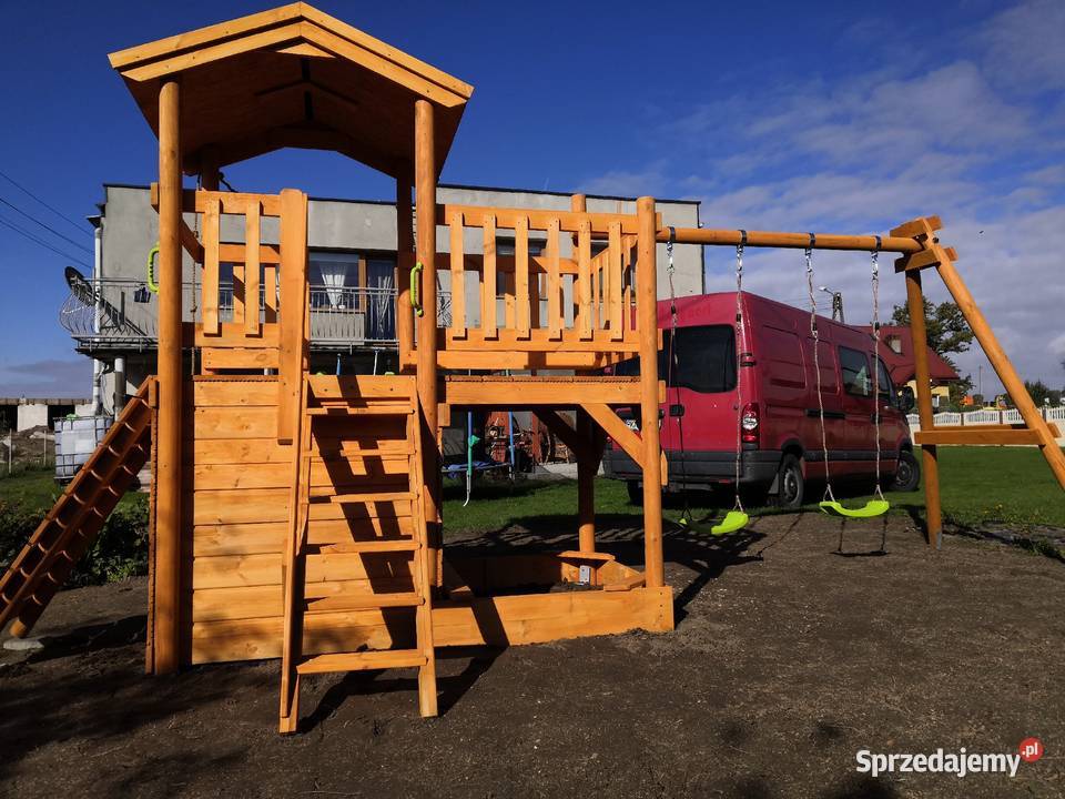Domek plac zabaw huśtawka piaskownia ścianka