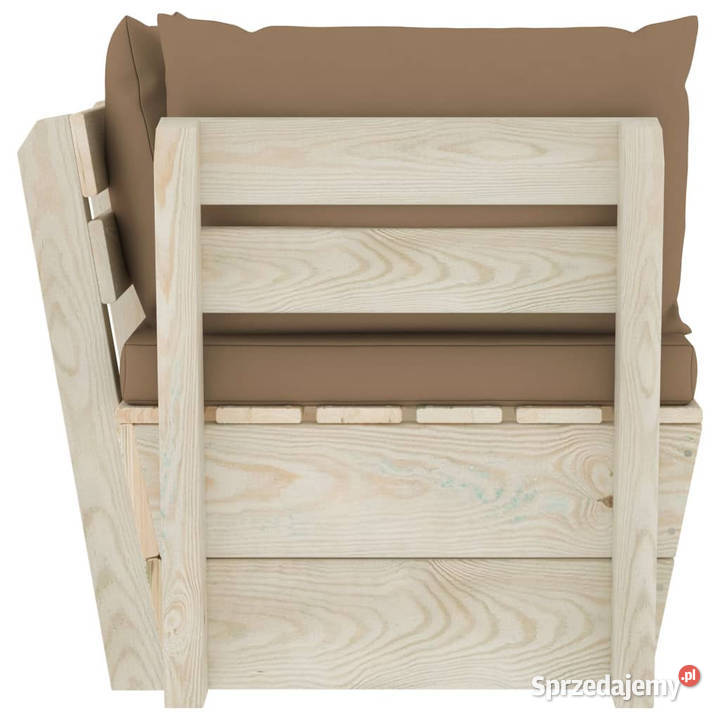 Ogrodowa sofa narożna z palet z poduszkami mazowieckie