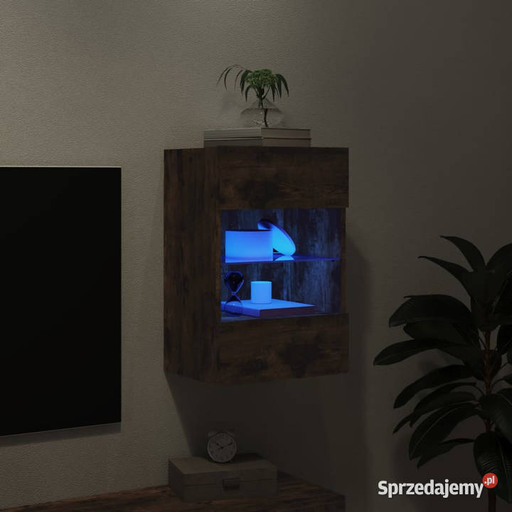 Ścienna szafka TV z LED przydymiony dąb Warszawa