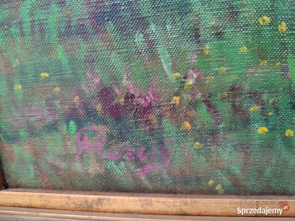 Piękny obraz scena rodzajowa sygnowany olejny na Łódź sprzedam