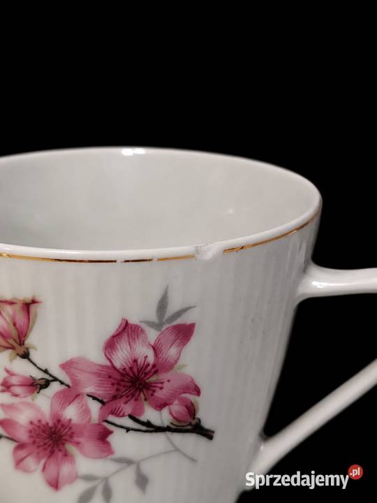 Chińska filiżanka ze spodkiem Porcelana w róże Poddębice