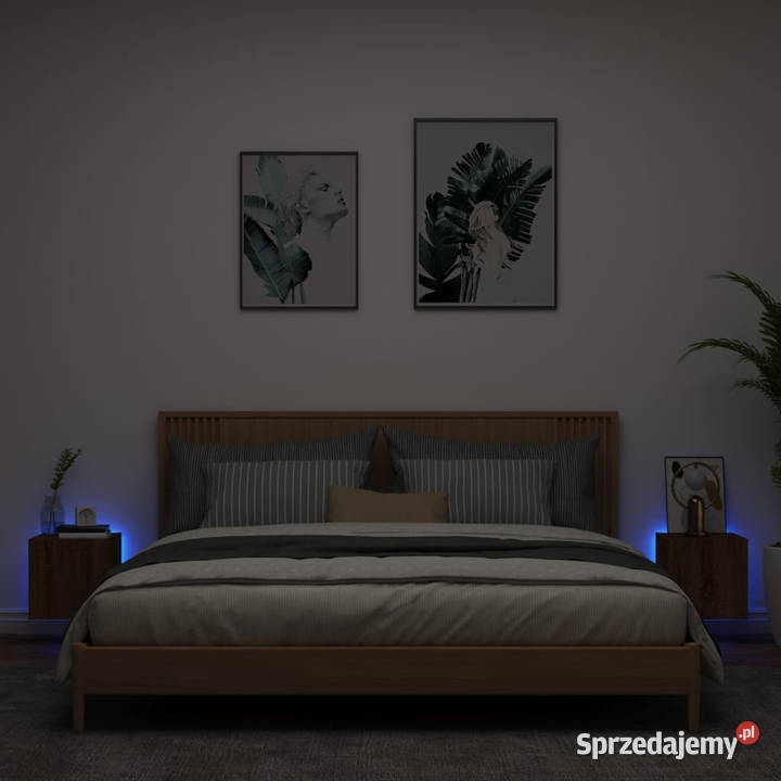 Ścienne szafki TV z LED 2 brązowy dąb 305x35x30 Warszawa
