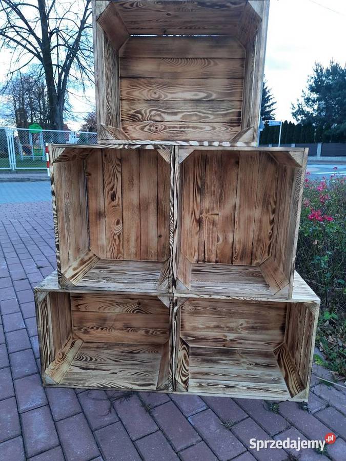 Skrzynka drewniana NUMER2 opalana szlifowana Regały Warszawa