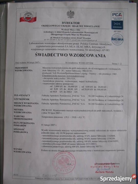Maszyna Wytrzymałościowa uniwersalna typ EU20 z
