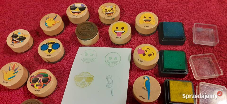 Pieczątki stempelki emotki 22 4 kolory tuszy 18m+ Tuszkowo sprzedam