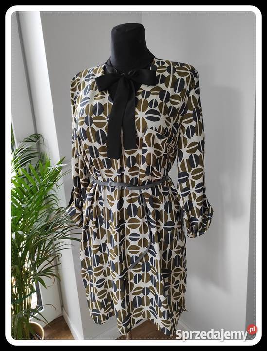 Zara Basic wzorzysta sukienka z wiązaniem 42 XL Płock